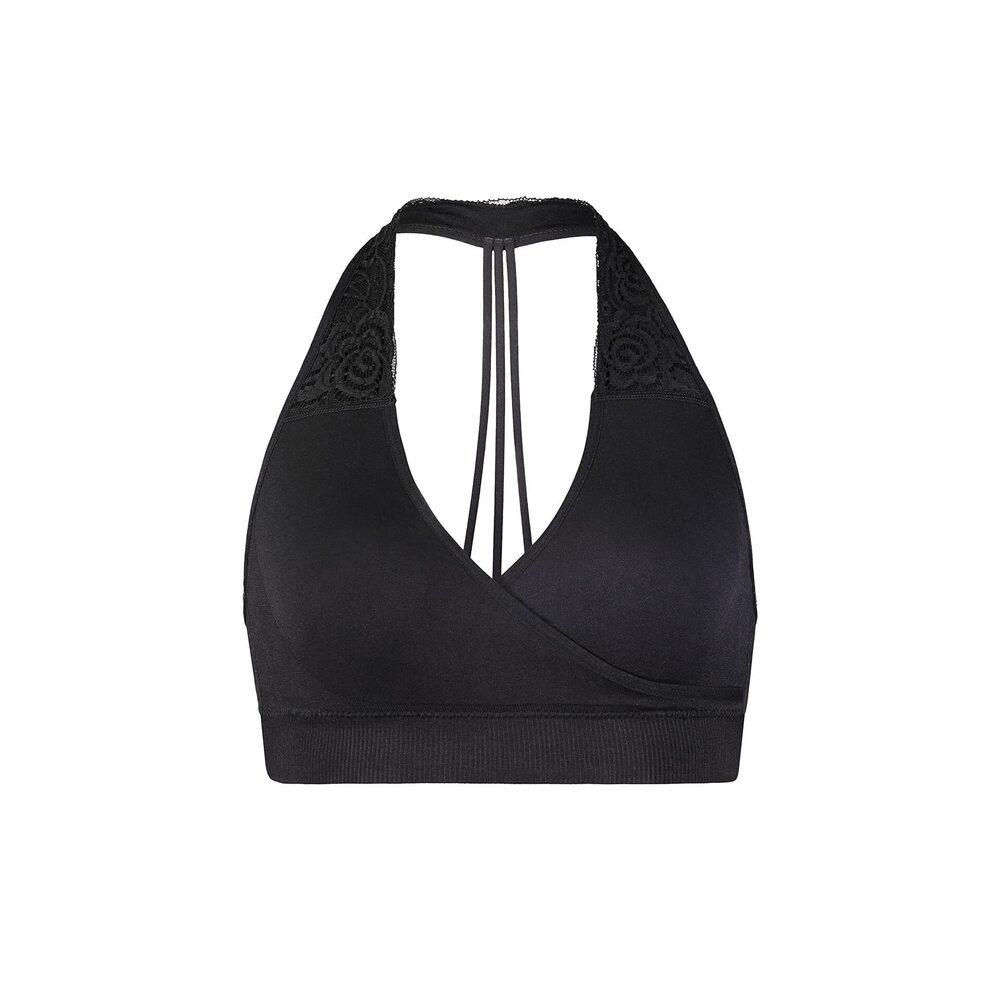 BRABAR Hug Lace T-Strap Halter Bralette Black MD (32-36 A-DDD)